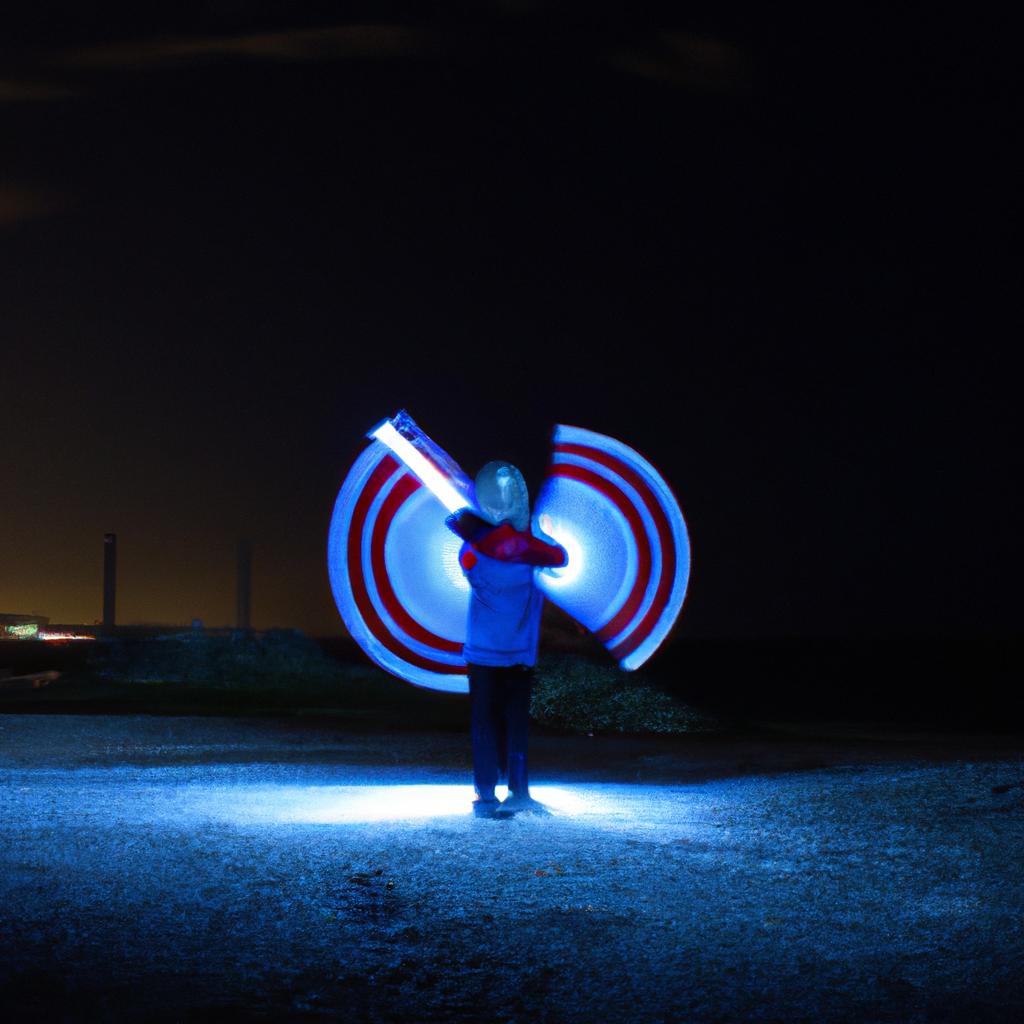 Person light painting at night