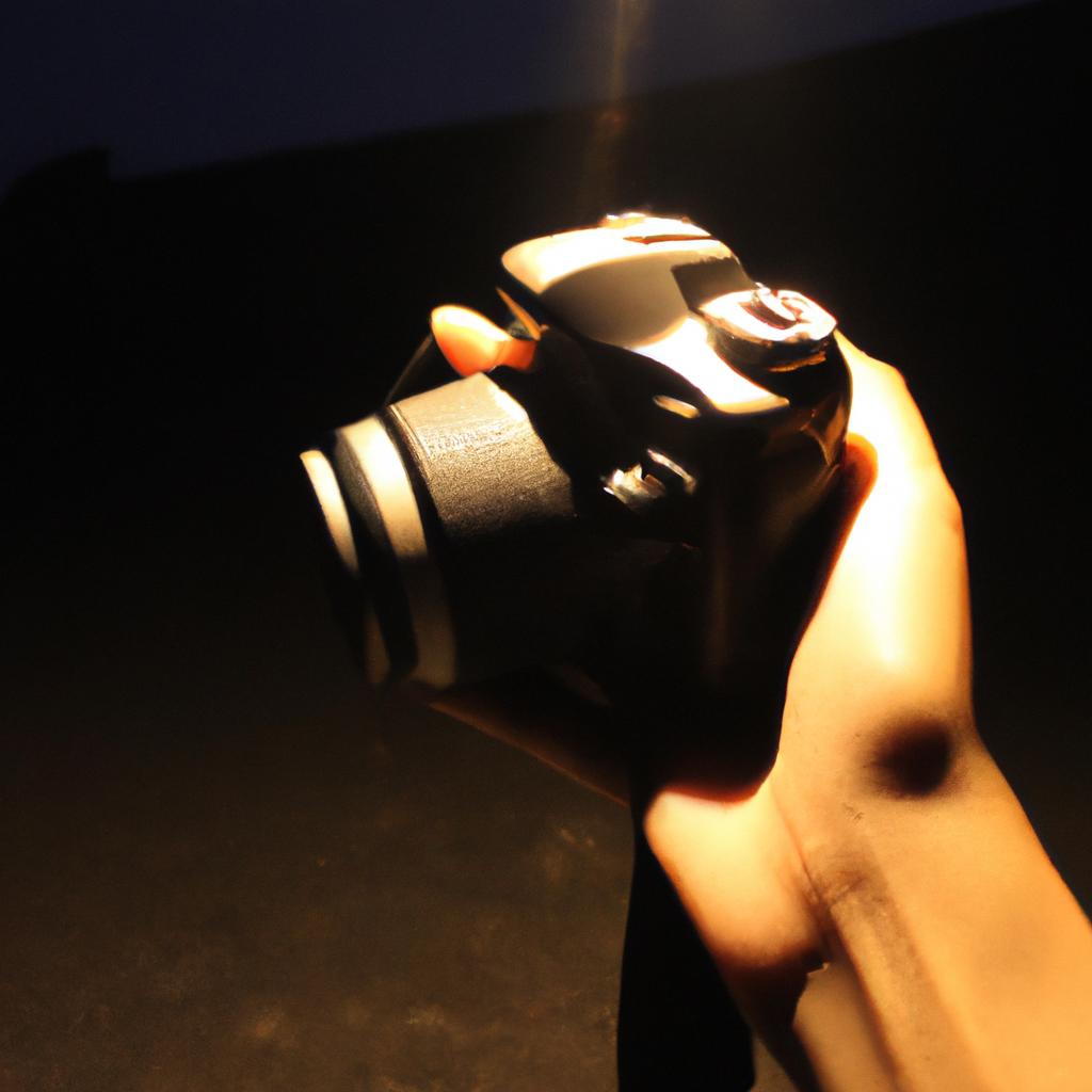 Person holding camera, capturing light