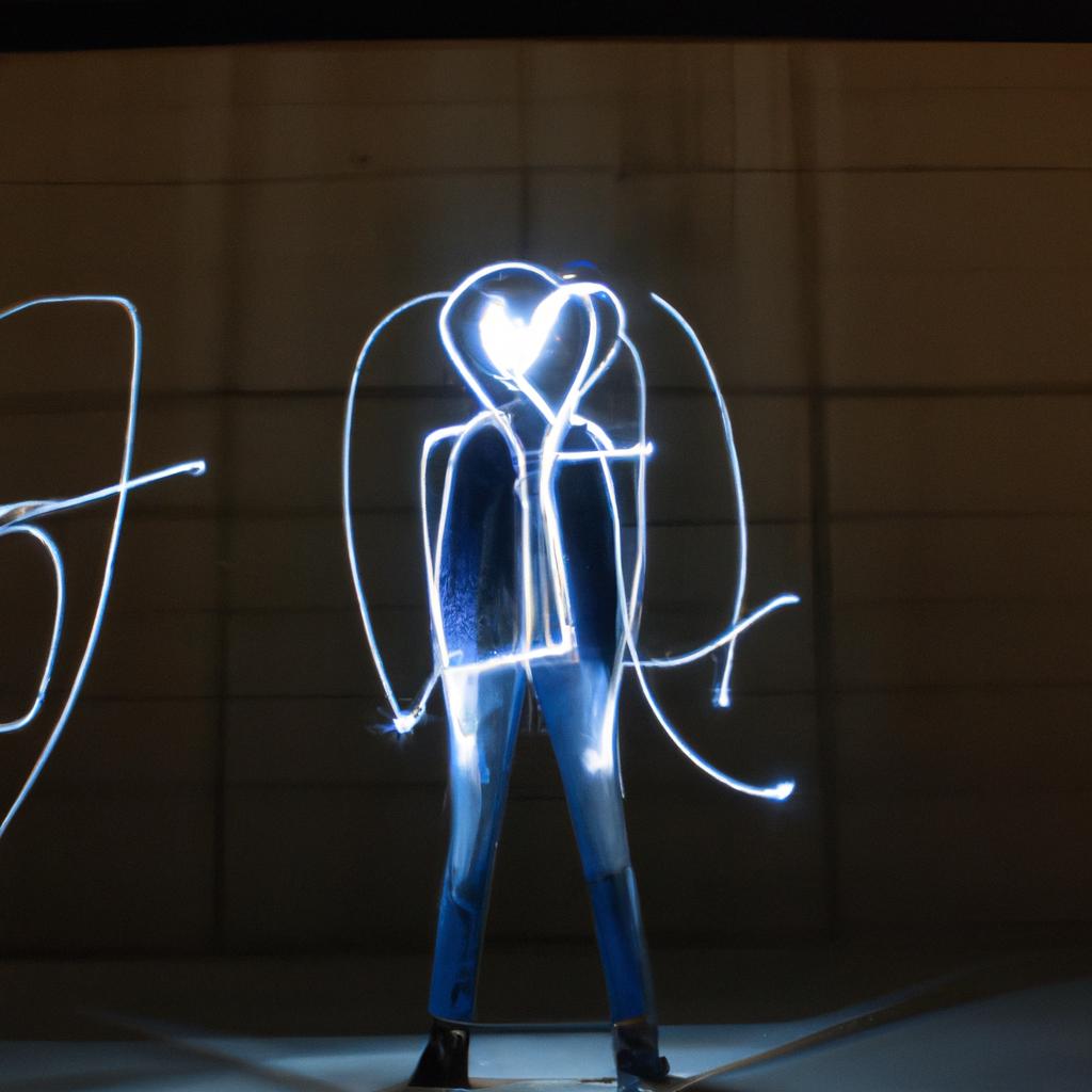 Person painting with light stencils